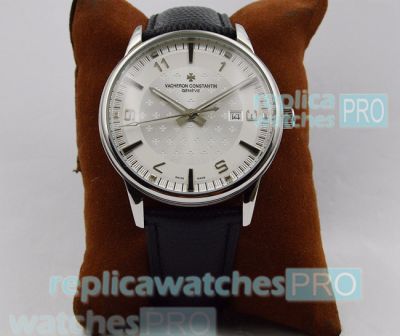 Buy Online Clone Vacheron Constaintin Patrimony Grey Dial Black Leather Strap Watch